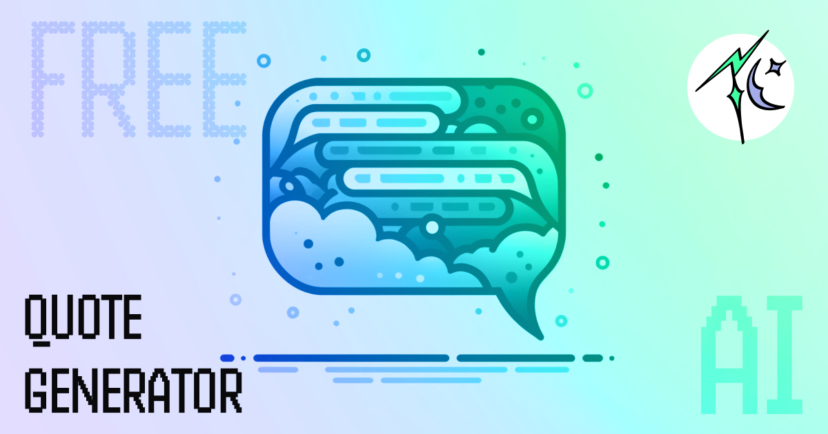 Digital graphic with the word 'FREE' in a large, pixelated font on the left side, composed of dots in shades of blue. A stylized speech bubble in the center with circuit-like and abstract patterns inside, suggesting digital communication, in tones of blue and green. Below, the words 'QUOTE GENERATOR' in a bold black font. The 'Today's Compliment' logo is in the top right corner. 'AI' in a pixelated style is at the bottom right as it's a Free AI Quote Generator.